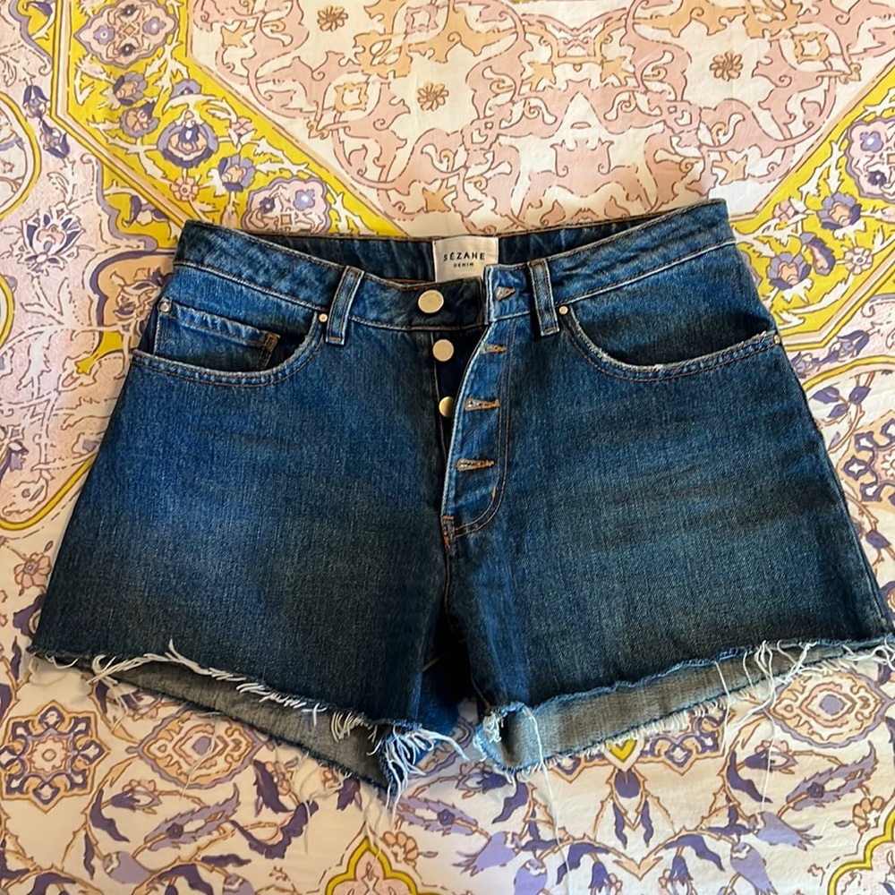 Sézane 1968 Button Fly Denim Shorts